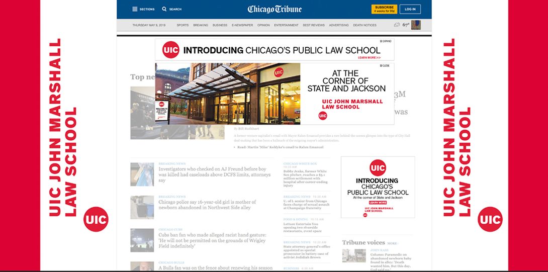 Digital advertising for UIC John Marshall Law School in Chicago Tribune.